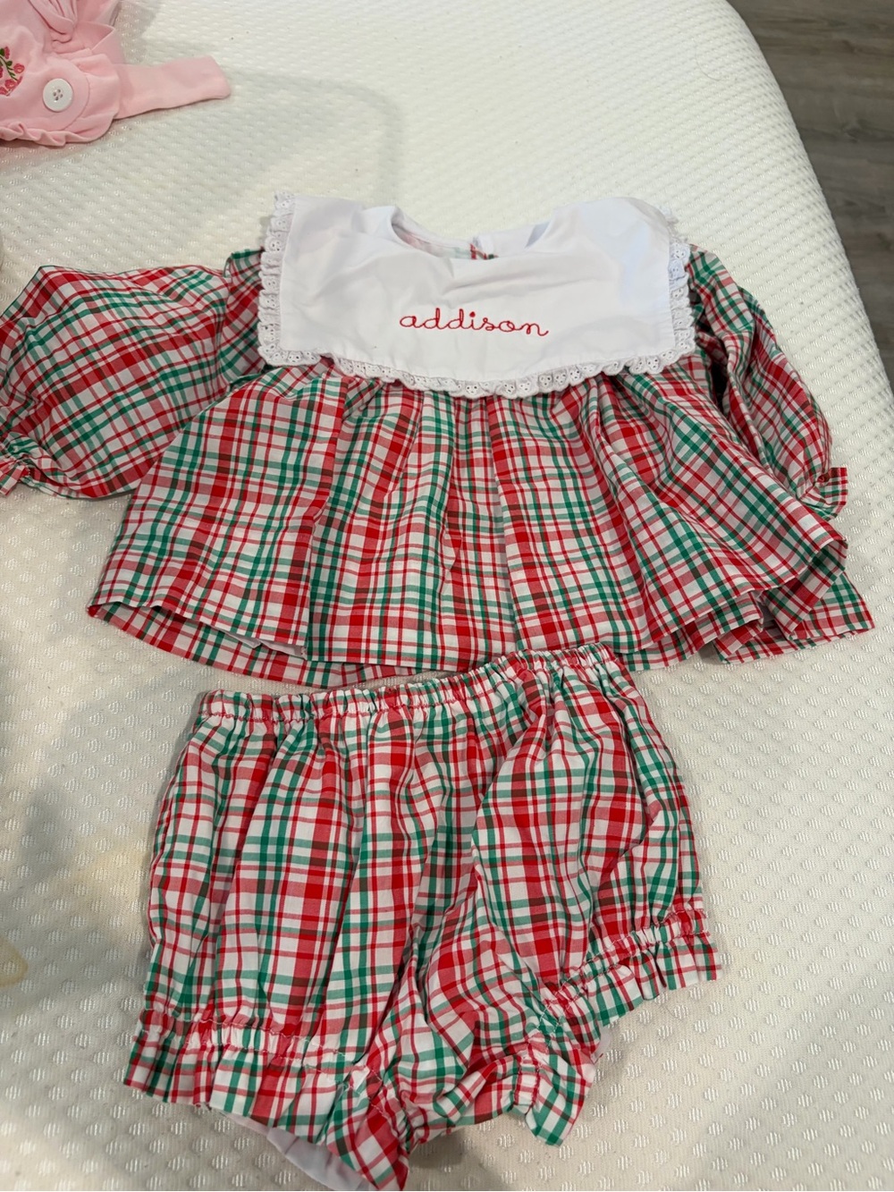Cecil and Lou Baby Girl Christmas Plaid Diaper Set embroidered Addison